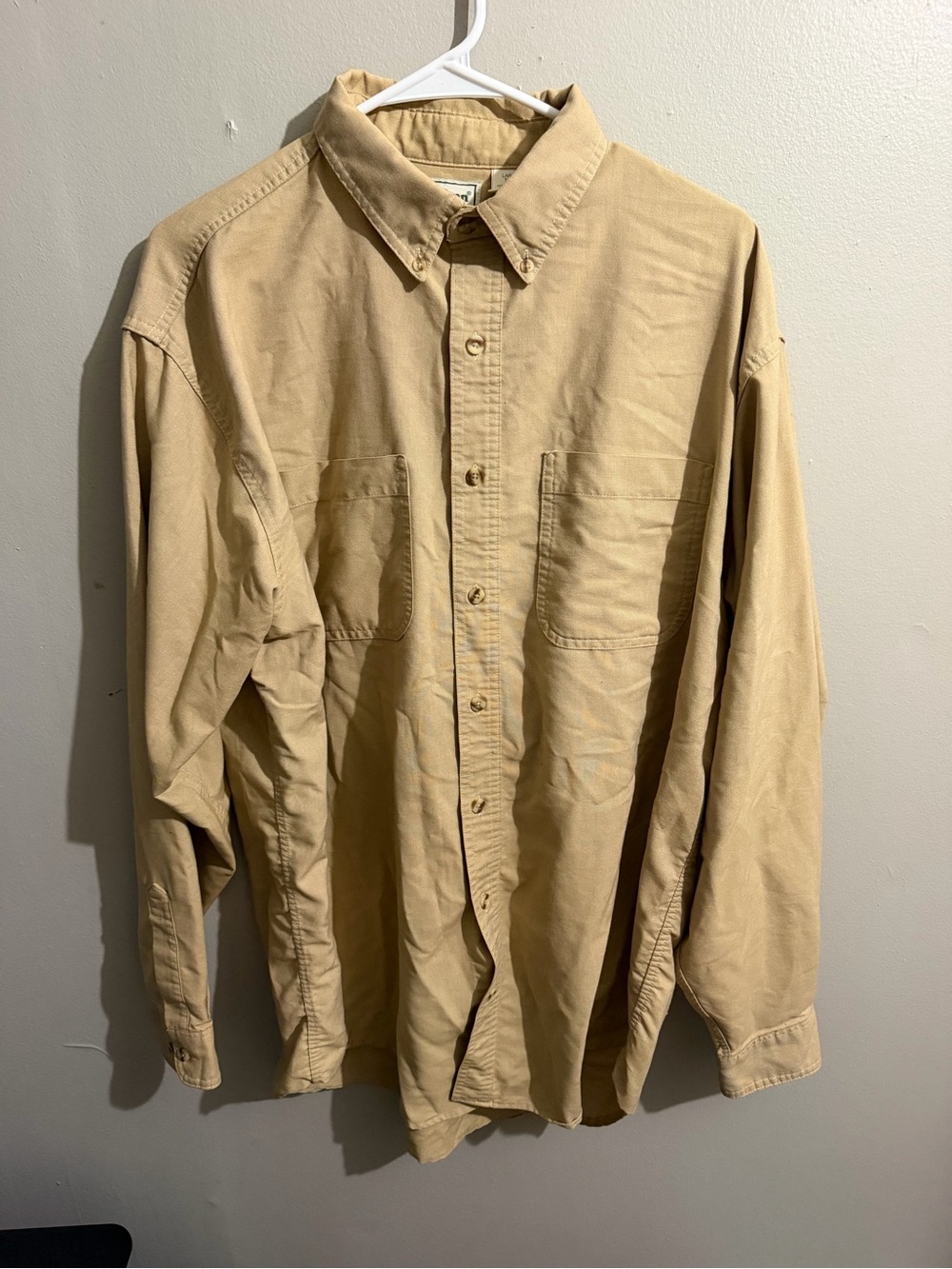 Vintage LL Bean Made in USA Shirt Men Large Tall LT Khaki Utility Workwear Chore
